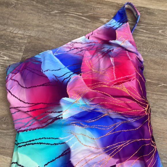 Gottex Swimwear Golden Asymmetric Floral One-Piece Swimsuit Size 12 - Picture 6 of 14